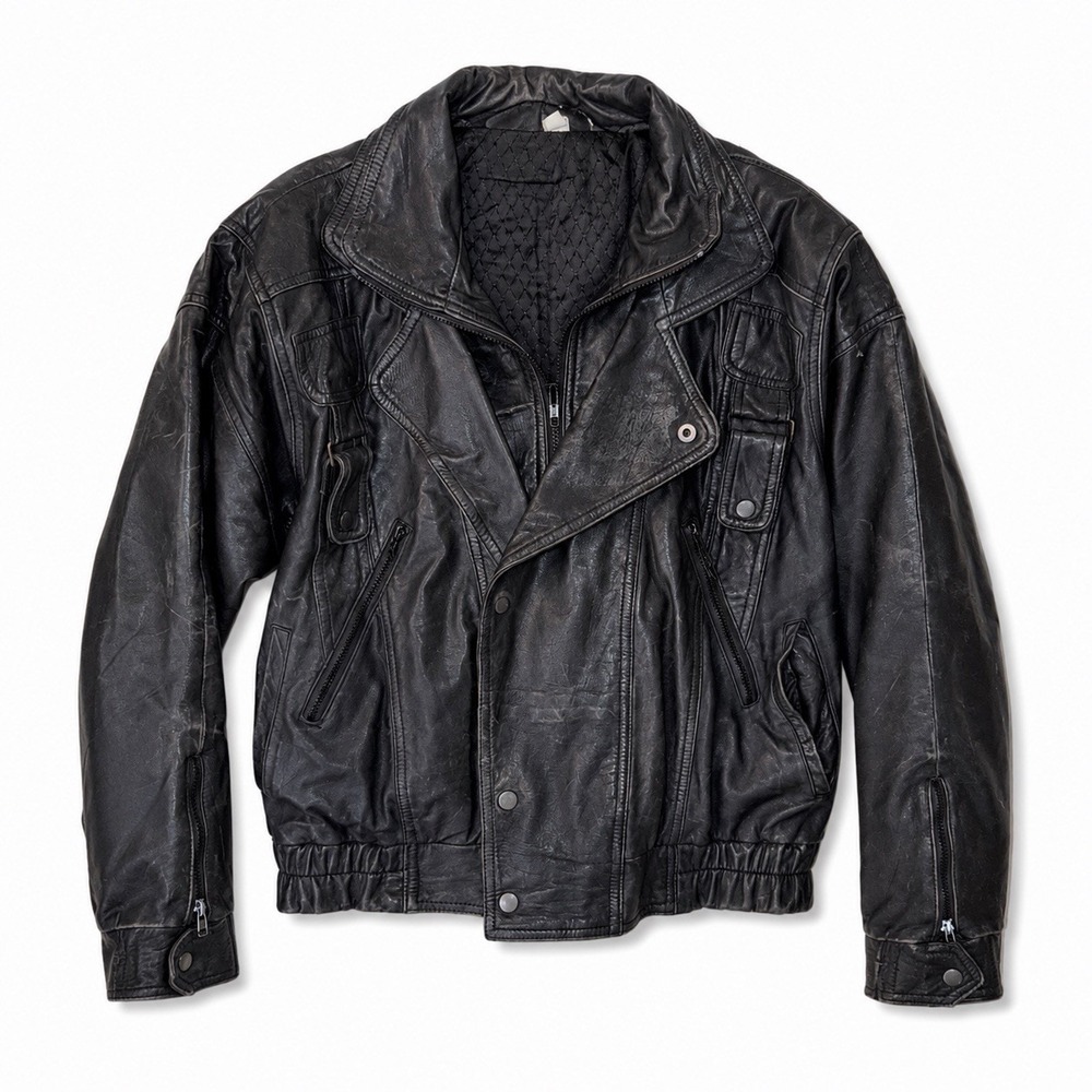 Vintage Leather Bomber Motorcycle Jacket Size L Patina Distressed Coat